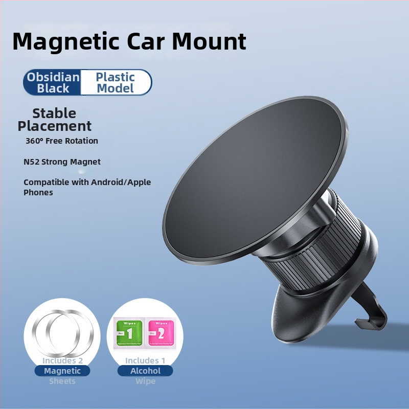 Držiak na telefón do auta s otočením o 360° z magnetického hliníkového zliatiny a ABS, vhodný pre výduch klimatizácie a palubnú dosku, univerzálny dizajn, podpora prispôsobenia