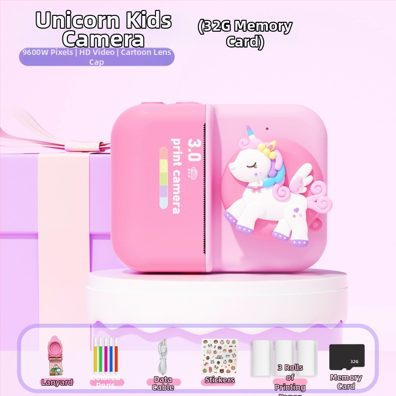 D8s Detská Polaroid kamera s tlačou, predná a zadná dvojkamera, 2,0-palcový LCD, TF karta pre uloženie, tepelné tlač