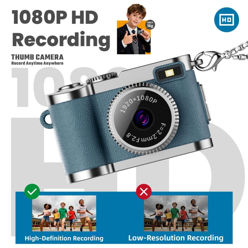 Mini kamera-privjesak za ruksak (0,96-inčni IPS zaslon u boji, 12–20MP, TF kartica, Model G2, 1–3 sata rada)