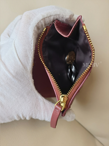 MCBV Δερμάτινο κοντό πορτοφόλι με υφαντό από προβατίνα, φερμουάρ, θήκη για κάρτες και κέρματα, αστικός μινιμαλισμός, μονόχρωμο σχέδιο