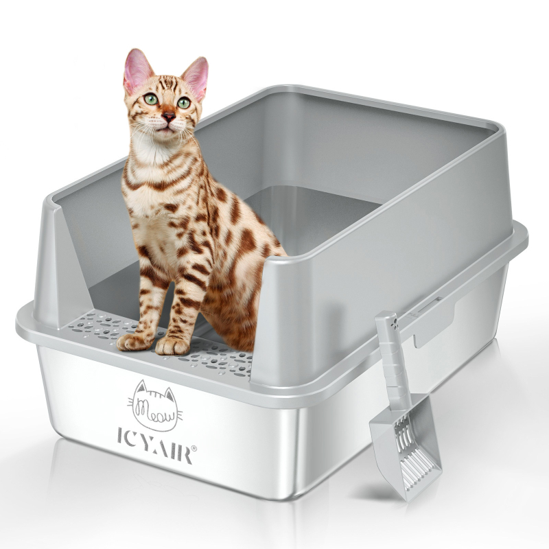 ICYAIR litter box pentru pisici, metal și plastic, pătrat, semiînchis, personalizabil