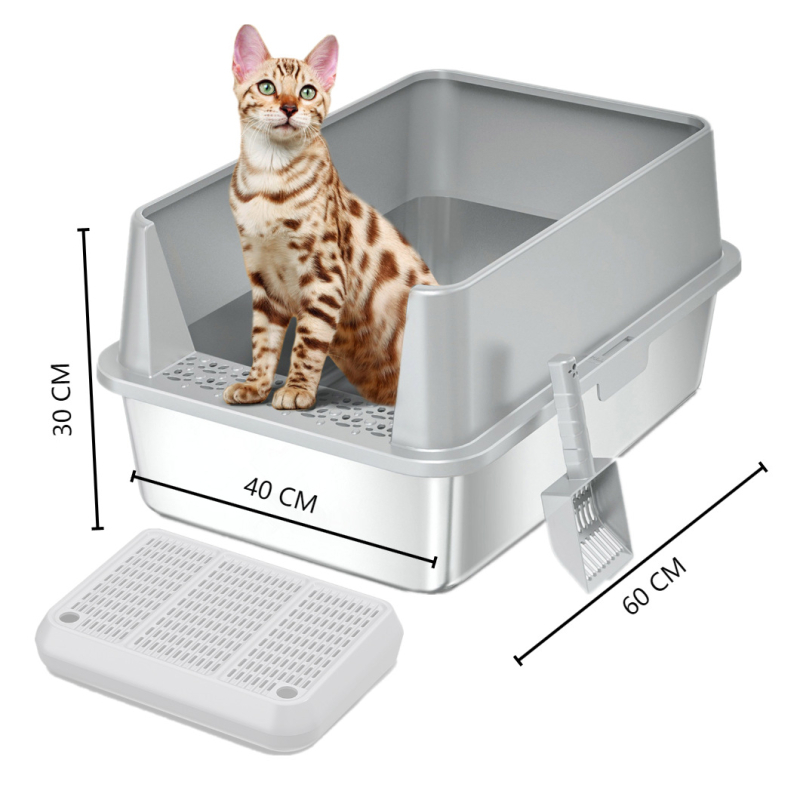 ICYAIR litter box pentru pisici, metal și plastic, pătrat, semiînchis, personalizabil