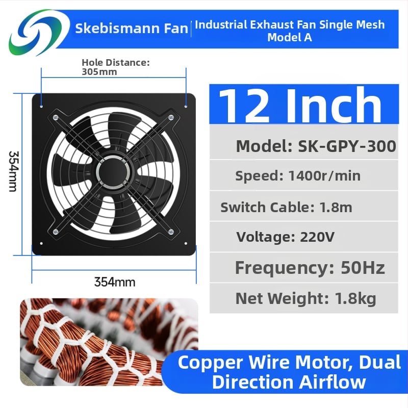 Sk-gpy Ablakra szerelt kivezető ventilátor, függő kivitel – Energiahatékonyság szint 3, 220V, 50Hz, Fém burkolat