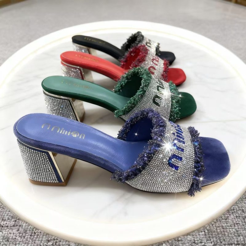 Ženske sandale s visokim petama, thong stil, PU gornji dio, gumeni potplat, okrugli vrh, bez podstave, uzorak herringbone, jesen 2024