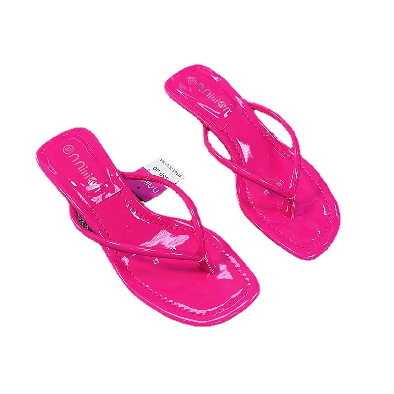 Ženske sandale s visokim petama, thong stil, PU gornji dio, gumeni potplat, okrugli vrh, bez podstave, uzorak herringbone, jesen 2024