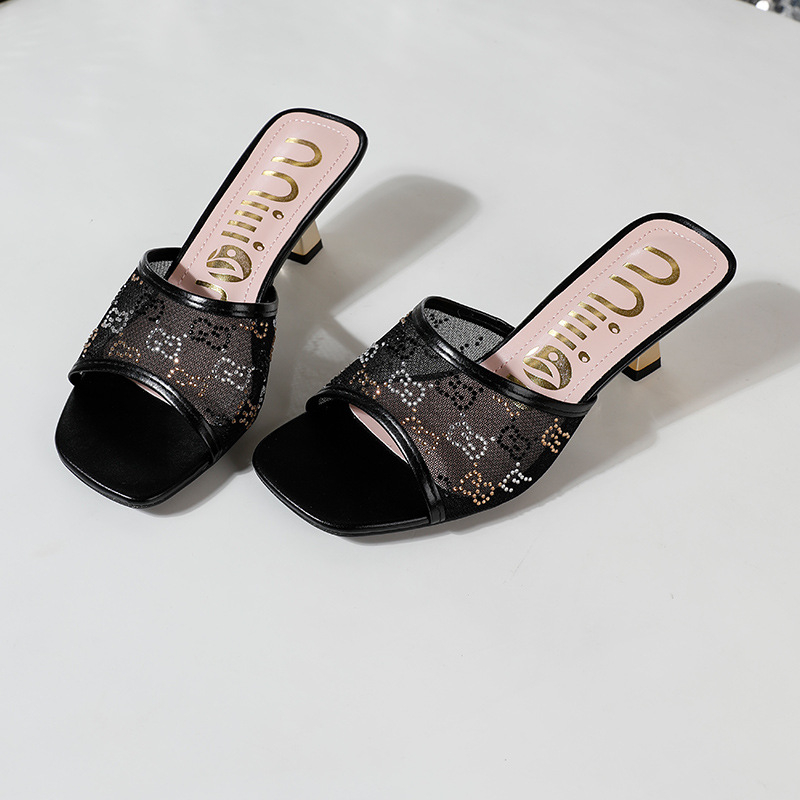 Ženske sandale s visokim petama, thong stil, PU gornji dio, gumeni potplat, okrugli vrh, bez podstave, uzorak herringbone, jesen 2024