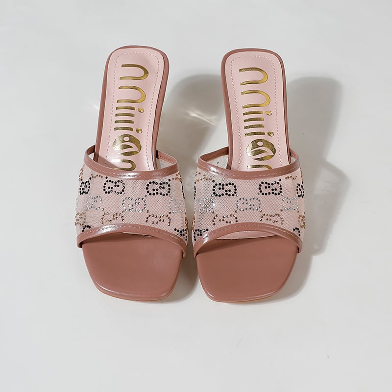 Ženske sandale s visokim petama, thong stil, PU gornji dio, gumeni potplat, okrugli vrh, bez podstave, uzorak herringbone, jesen 2024