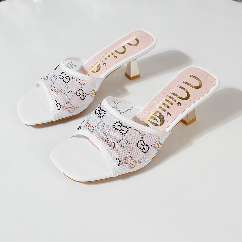 Ženske sandale s visokim petama, thong stil, PU gornji dio, gumeni potplat, okrugli vrh, bez podstave, uzorak herringbone, jesen 2024