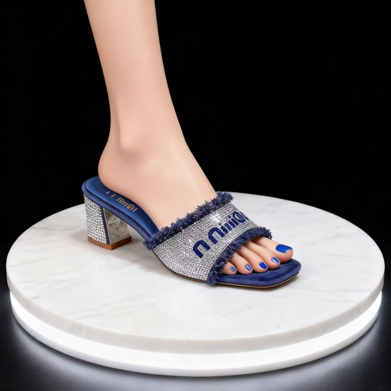 Ženske sandale s visokim petama, thong stil, PU gornji dio, gumeni potplat, okrugli vrh, bez podstave, uzorak herringbone, jesen 2024