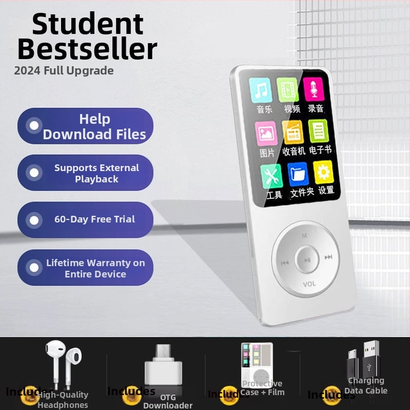 MP3 lejátszó kártyahellyel és külső hangszóróval — képek böngészése, felvétel, külső lejátszás, rádió/TV kimenet