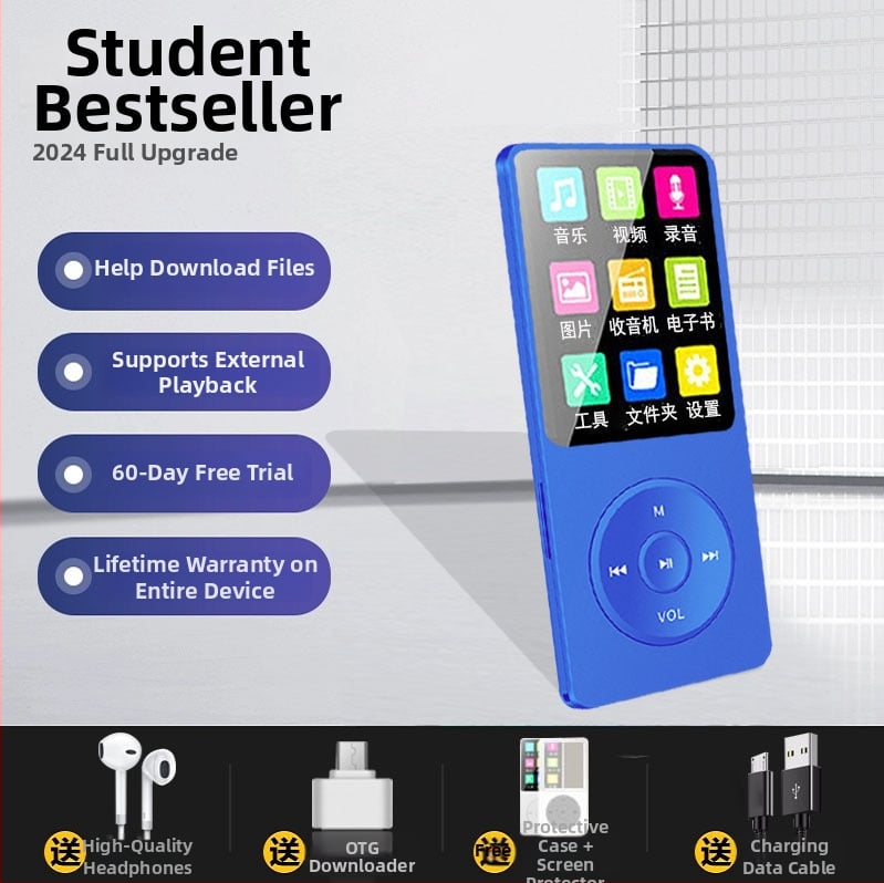 MP3 lejátszó kártyahellyel és külső hangszóróval — képek böngészése, felvétel, külső lejátszás, rádió/TV kimenet