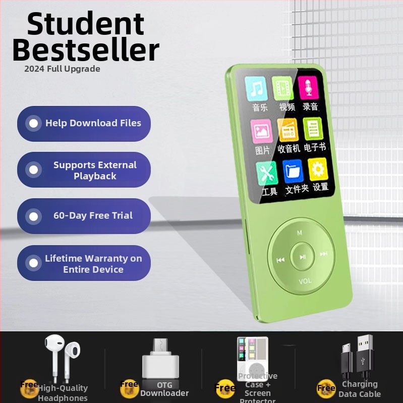 MP3 lejátszó kártyahellyel és külső hangszóróval — képek böngészése, felvétel, külső lejátszás, rádió/TV kimenet