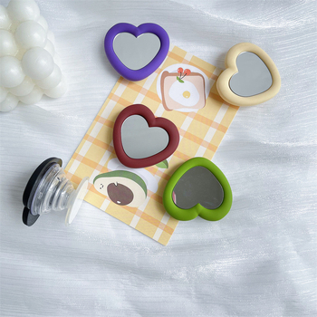 Silikona sirds formas spogulis uz galda statīvs, snap-on, universālais telefona turētājs, modelis 01