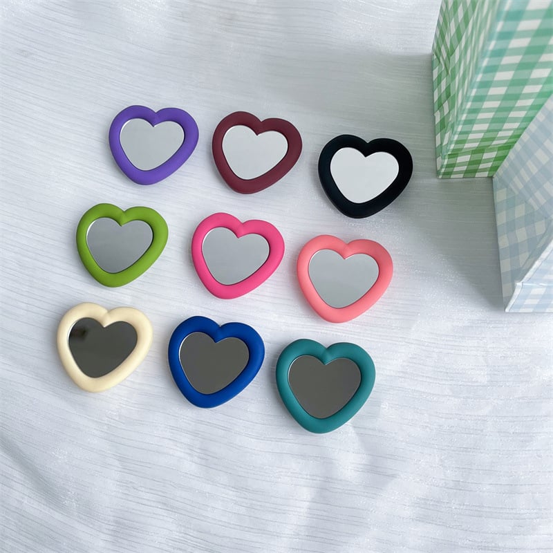 Silikona sirds formas spogulis uz galda statīvs, snap-on, universālais telefona turētājs, modelis 01