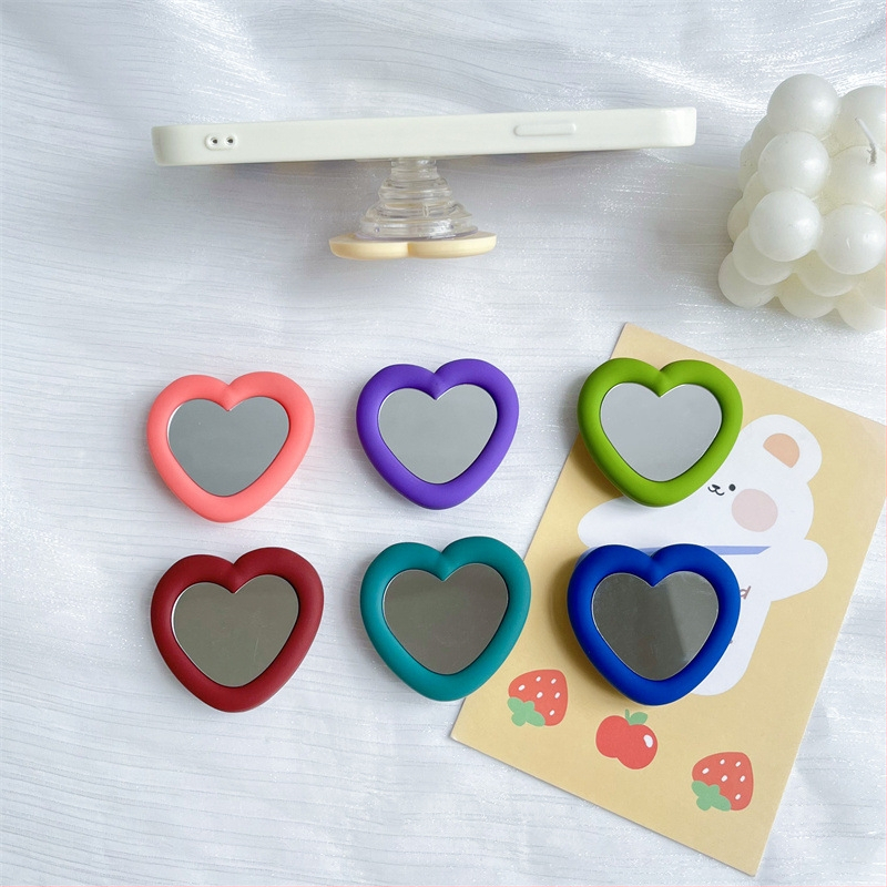 Silikona sirds formas spogulis uz galda statīvs, snap-on, universālais telefona turētājs, modelis 01