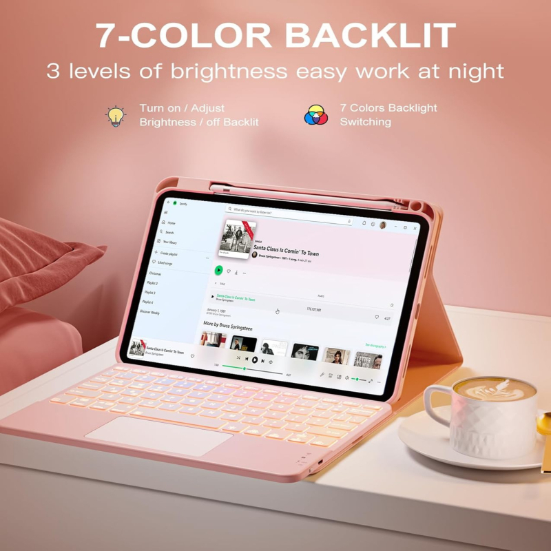 Zaštitna torbica za iPad Air 11-inčni s Bluetooth tipkovnicom i touchpadom, osvijetljene tipke, džep za olovku i držač