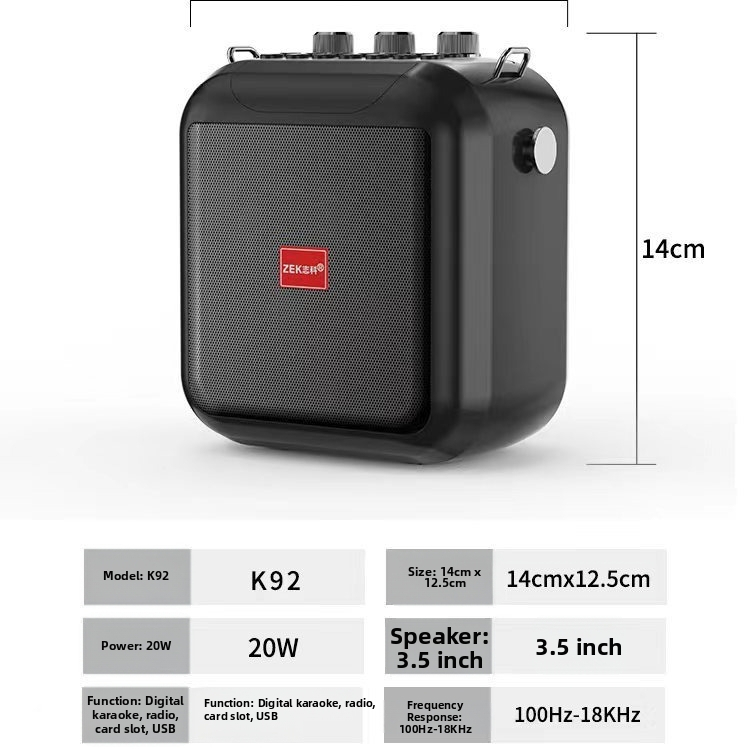 Zhike K92 Prenosný Bluetooth karaoke reproduktor, 15 W, Bluetooth 5.0, vstavaná batéria 4000–6000 mAh, frekvenčný rozsah 100 Hz–20 kHz, SNR ≥70 dB