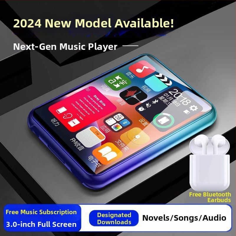 MP4/MP3 mūzikas atskaņotājs ar skārienjūgu un Bluetooth – ārkārtīgi plāns, lasīšanai romānu