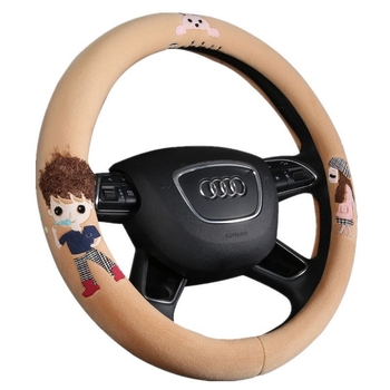 Zimska plišana navlaka za volan automobila s cartoon motivom, univerzalna prilagodba; za volan, navlaka za mjenjač i ručnu kočnicu