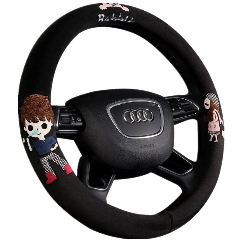 Zimska plišana navlaka za volan automobila s cartoon motivom, univerzalna prilagodba; za volan, navlaka za mjenjač i ručnu kočnicu