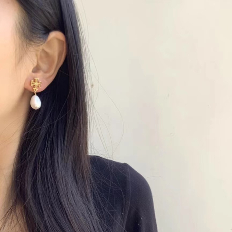 Ženski naušnice od prirodnih bisera u obliku križa, ručna izrada, 925 srebrna post, barokni stil