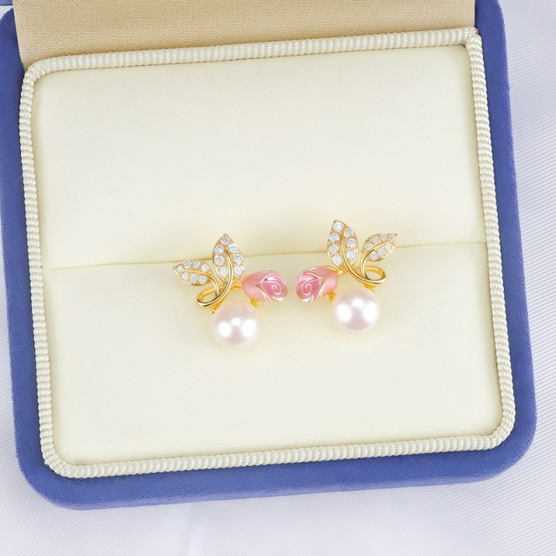 Perlovane naušnice u obliku ruže, 925 srebrna post, ukrašene perlama, vila stil