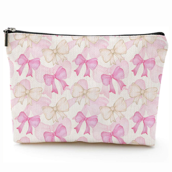 Козметична чанта с принт на панделка, водоустойчива и преносима, полиестерен външен материал и полиестерна подплата.