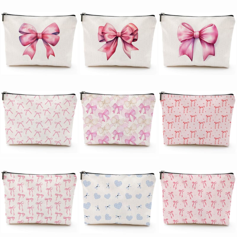 Козметична чанта с принт на панделка, водоустойчива и преносима, полиестерен външен материал и полиестерна подплата.