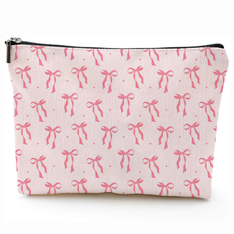 Козметична чанта с принт на панделка, водоустойчива и преносима, полиестерен външен материал и полиестерна подплата.