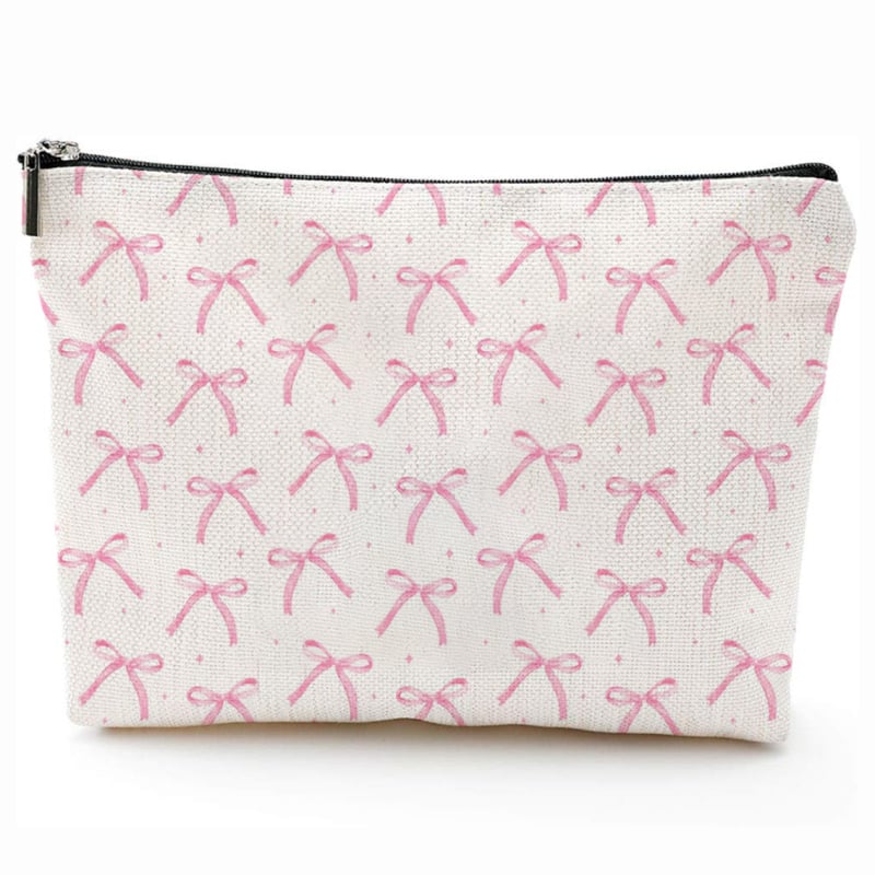 Козметична чанта с принт на панделка, водоустойчива и преносима, полиестерен външен материал и полиестерна подплата.