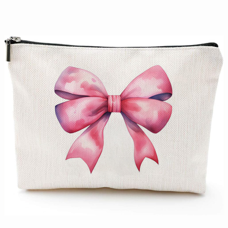 Козметична чанта с принт на панделка, водоустойчива и преносима, полиестерен външен материал и полиестерна подплата.