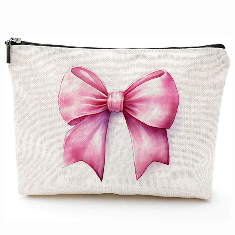 Козметична чанта с принт на панделка, водоустойчива и преносима, полиестерен външен материал и полиестерна подплата.