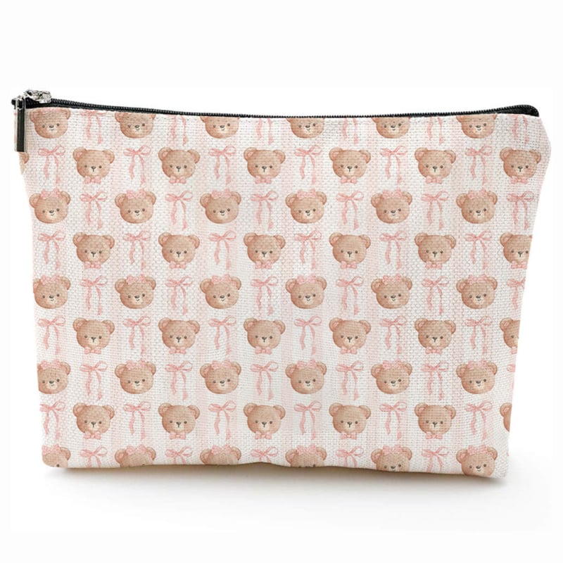 Козметична чанта с принт на панделка, водоустойчива и преносима, полиестерен външен материал и полиестерна подплата.