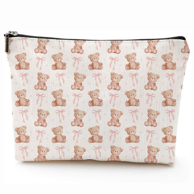 Козметична чанта с принт на панделка, водоустойчива и преносима, полиестерен външен материал и полиестерна подплата.