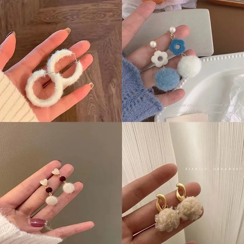 Naušnice od plišaste vune, geometrijski dizajn, elektroplatiniranje završne obrade, korejski stil, unisex