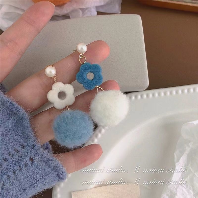 Naušnice od plišaste vune, geometrijski dizajn, elektroplatiniranje završne obrade, korejski stil, unisex