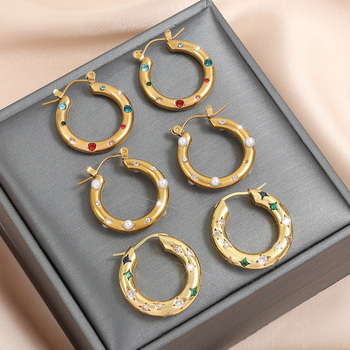 Медни обици със циркон и звезден мотив, луксозен стил, електроплатени, Jun zi, пролет 2025