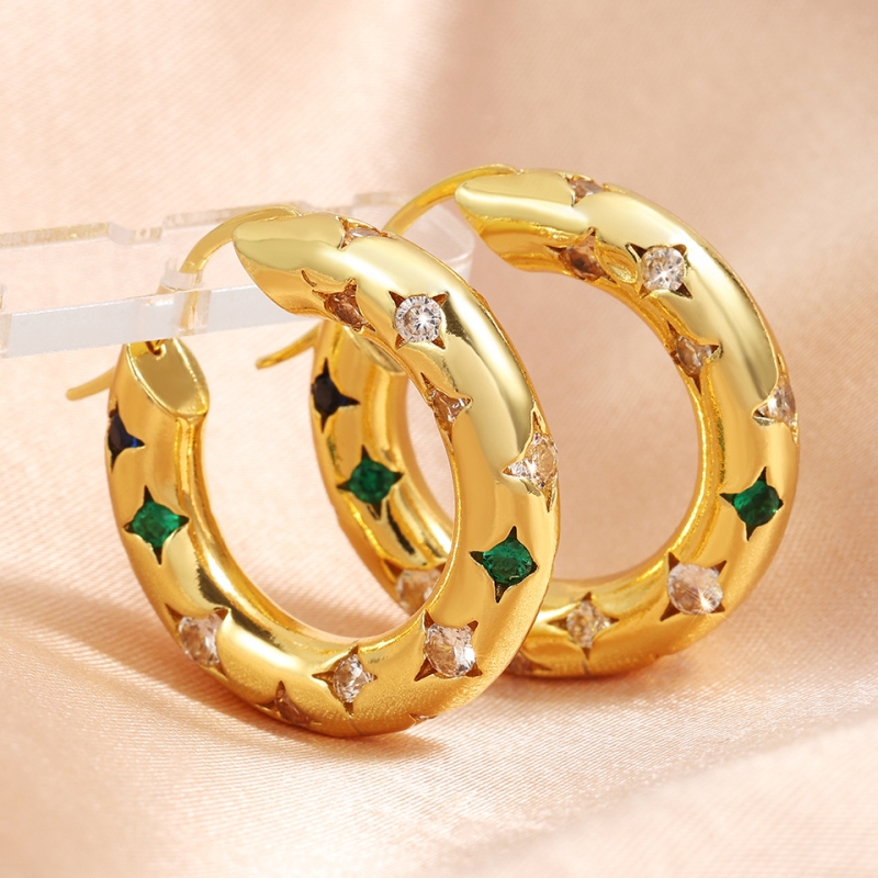 Медни обици със циркон и звезден мотив, луксозен стил, електроплатени, Jun zi, пролет 2025