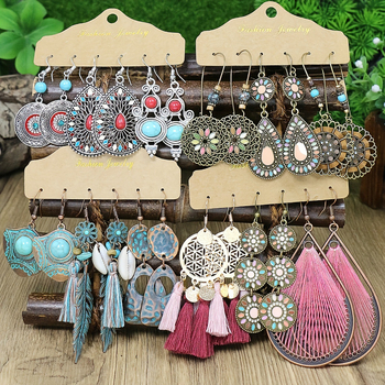 Обици – бохемски геометрични ресни с кристали, цинкова сплав, за жени, пролет 2024