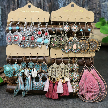 Обици – бохемски геометрични ресни с кристали, цинкова сплав, за жени, пролет 2024