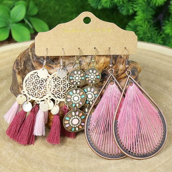 Обици – бохемски геометрични ресни с кристали, цинкова сплав, за жени, пролет 2024