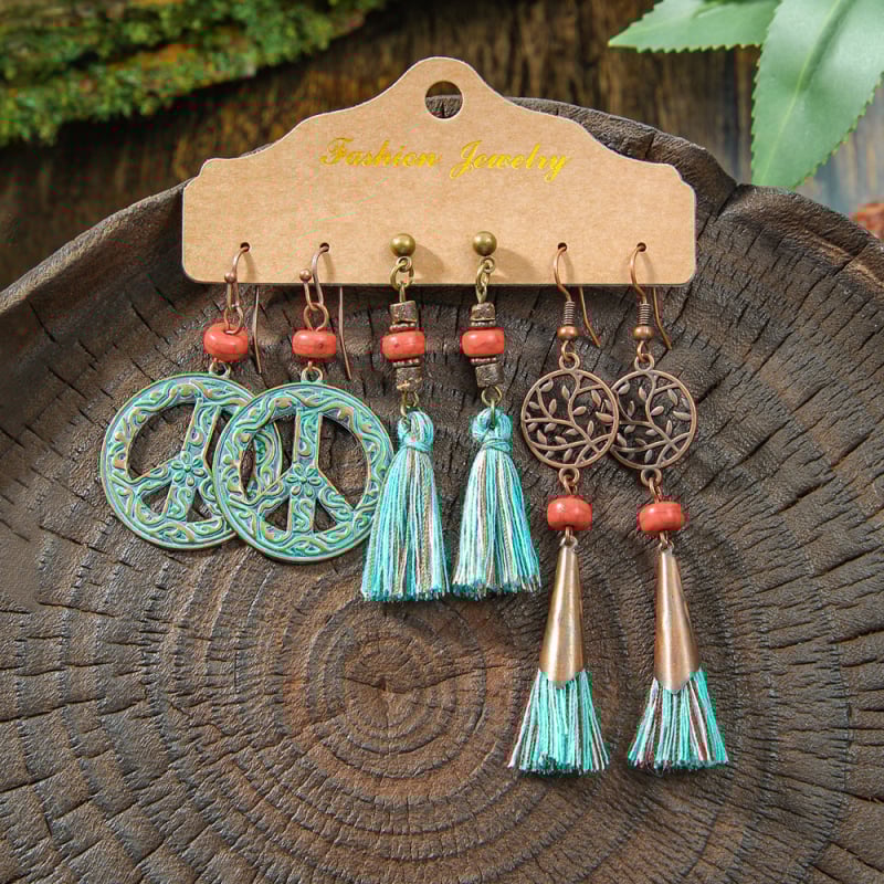 Обици – бохемски геометрични ресни с кристали, цинкова сплав, за жени, пролет 2024