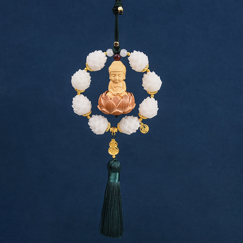 Pandantiv decorativ auto Bodhi lotus, stil tradițional chinezesc; material rășină; brand Copper hair; decor interior