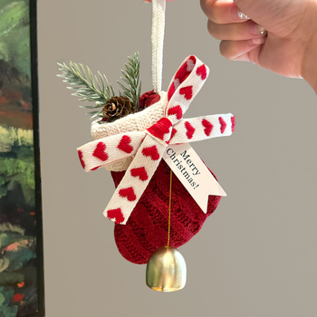 Ručne háčkovaná vlnená vianočná ponožka so srdiečkami, slzičkami a zvončekmi, karikatúrna vysokokvalitná ozdoba, pôvod Yiwu