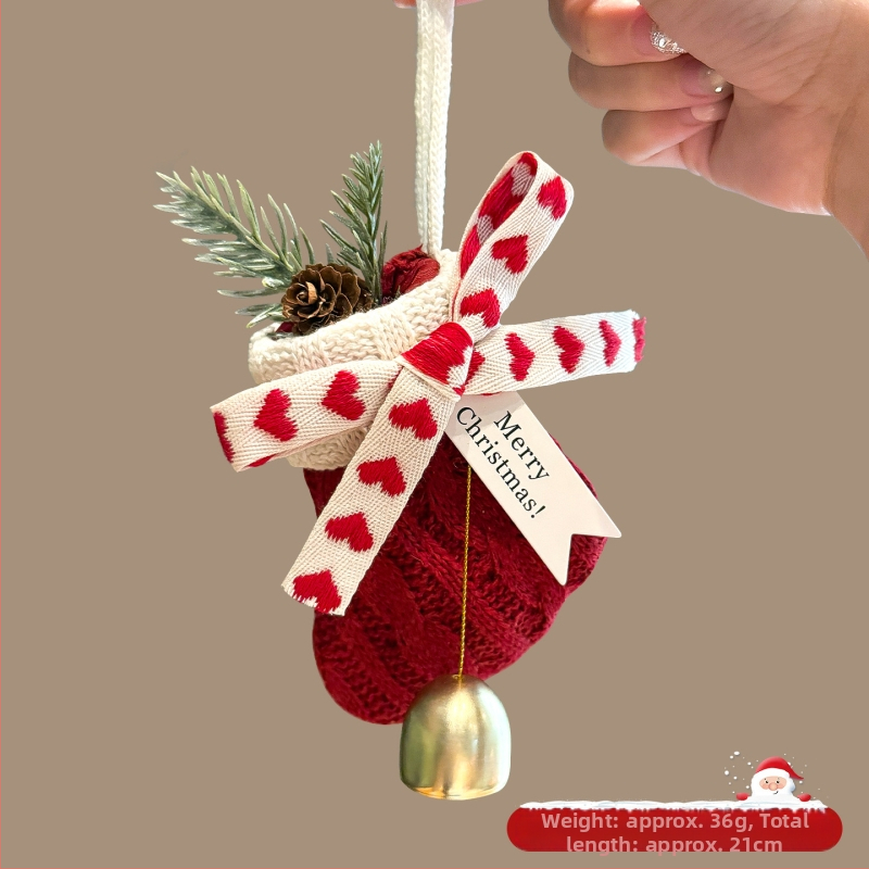 Ručne háčkovaná vlnená vianočná ponožka so srdiečkami, slzičkami a zvončekmi, karikatúrna vysokokvalitná ozdoba, pôvod Yiwu