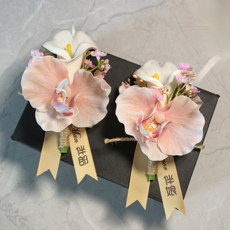 Esküvői koszorú mesterséges virágokkal: Calla Lily és Butterfly Orchid, uniszex, szülők koszorúja, teljes családi készlet, üzleti találkozókhoz