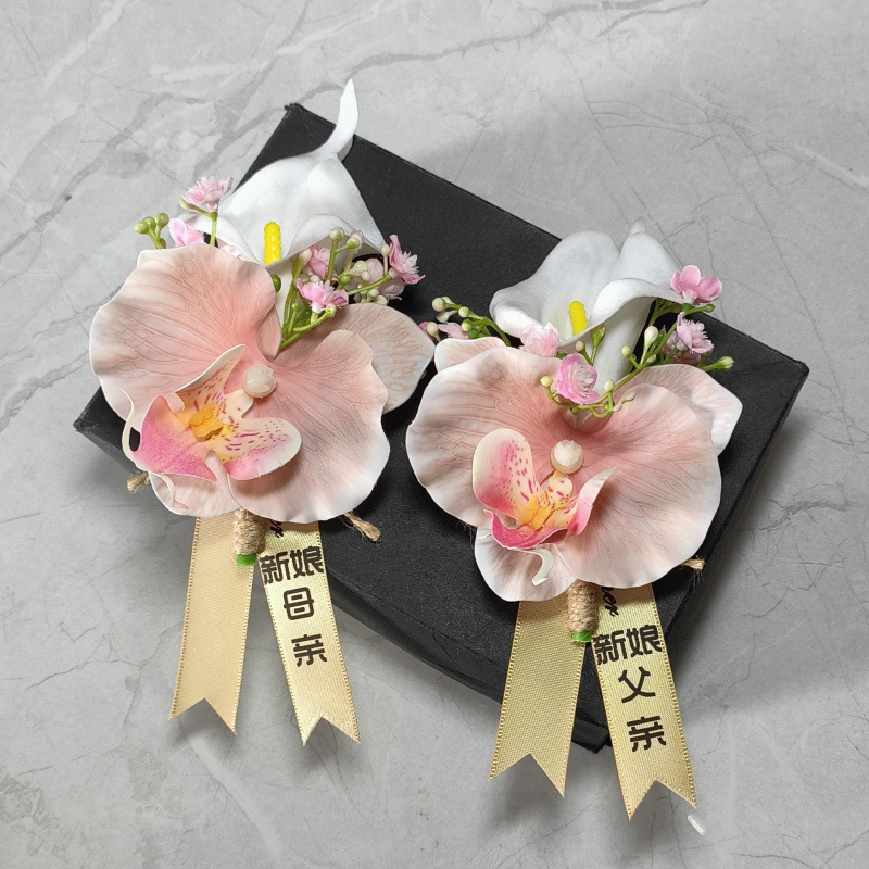 Esküvői koszorú mesterséges virágokkal: Calla Lily és Butterfly Orchid, uniszex, szülők koszorúja, teljes családi készlet, üzleti találkozókhoz