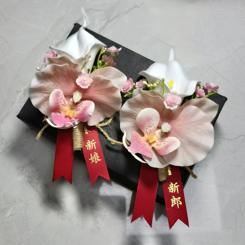 Esküvői koszorú mesterséges virágokkal: Calla Lily és Butterfly Orchid, uniszex, szülők koszorúja, teljes családi készlet, üzleti találkozókhoz