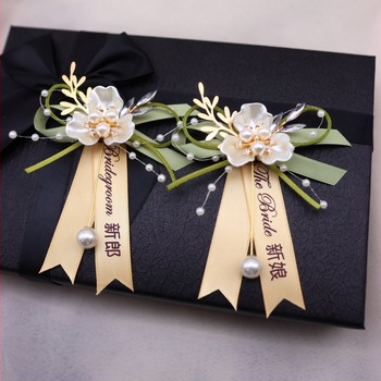 Vestuvinė boutonniërė ir riešo gėlė, rankų darbo iš juostelės, japonų stilius, 1 vnt