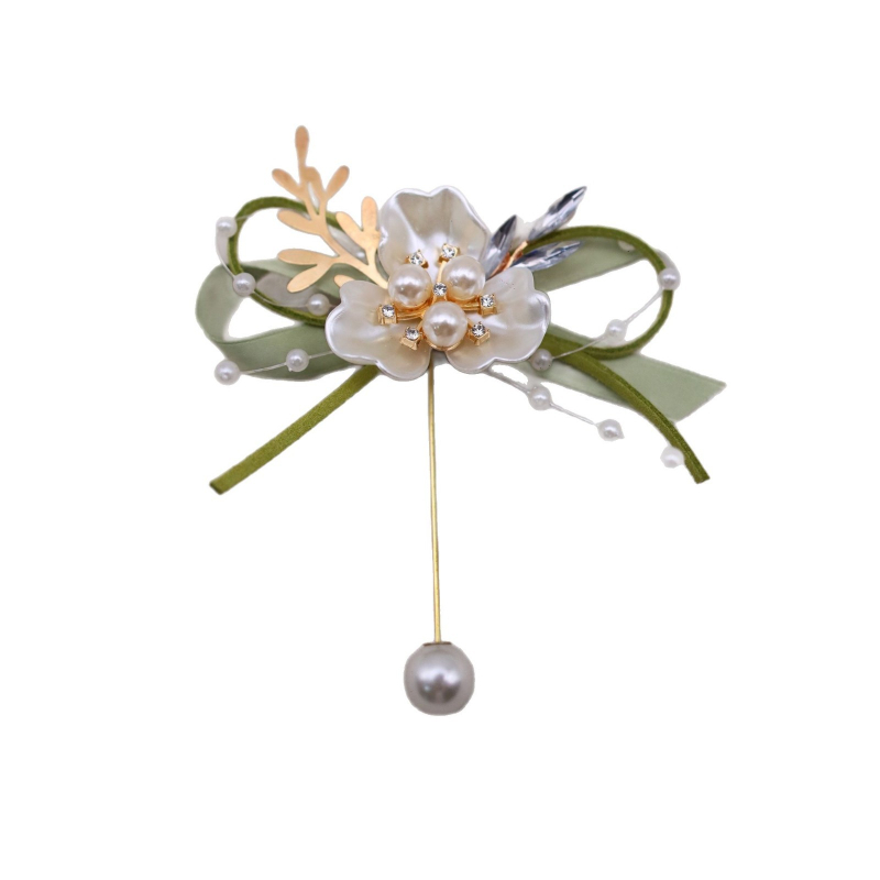 Esküvői gomblyuk- és csuklós virág, kézzel készített szalagból, japán stílus, 1 darab